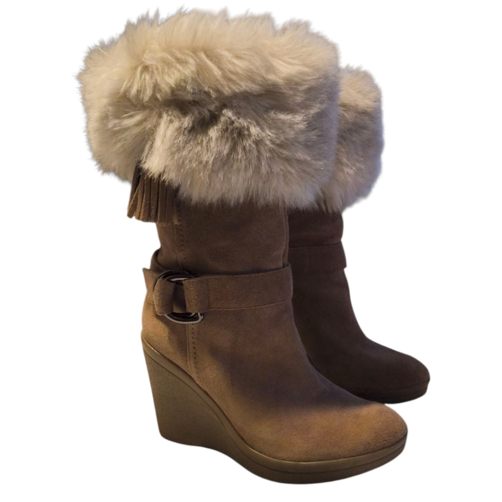 Marc Fisher Dobbs Suede Boots with Faux Fur Trim Size 7.5